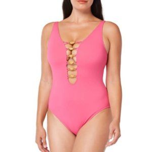 BLEU Rod‎ Beattie Paradise Found Lace Down Mio One Piece Swimsuit Rose